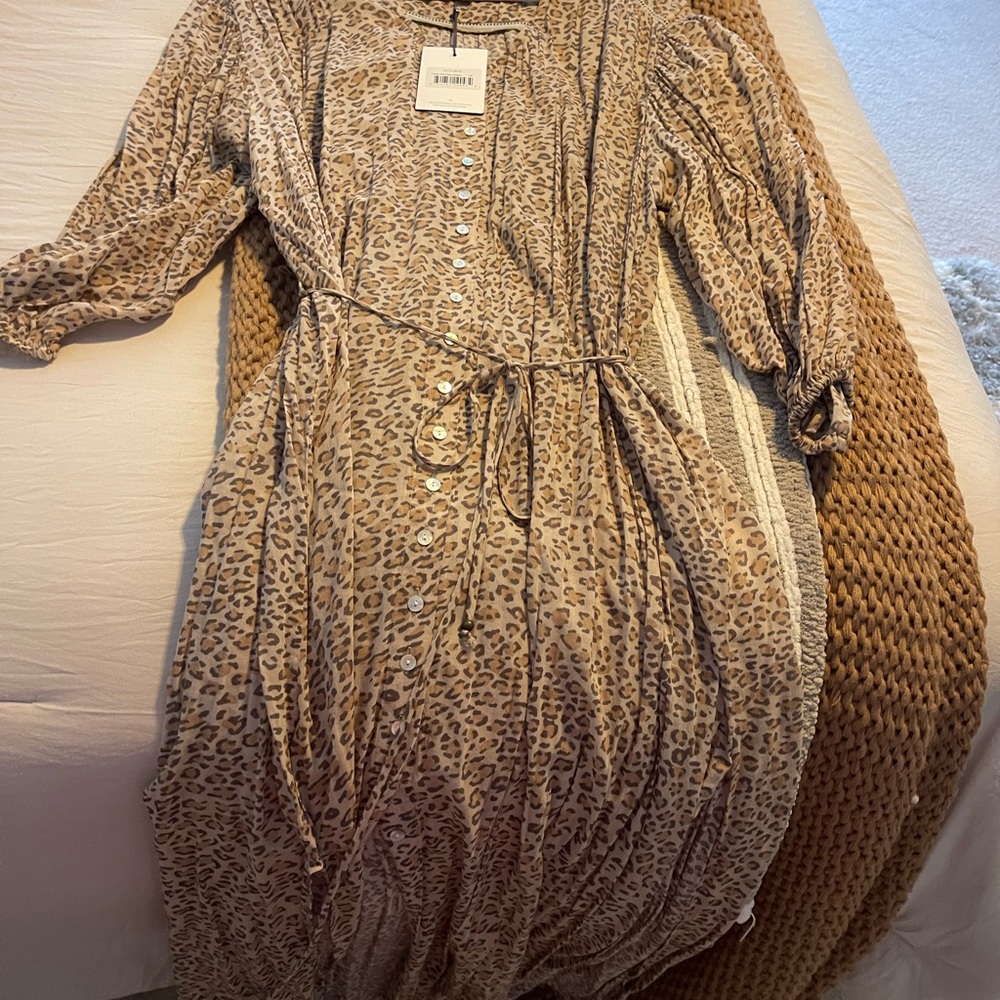 Spell VINTAGE Frankie Shirt Dress S/M Tan Leopard Long Sleeve Dress